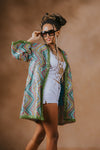 Sequin Short Kimono (Multicolor Green)