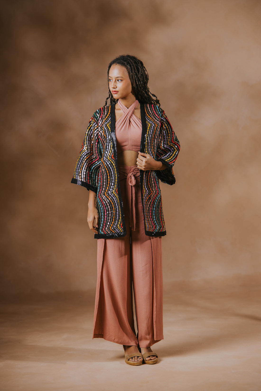 Sequin Short Kimono (Multicolor Black)