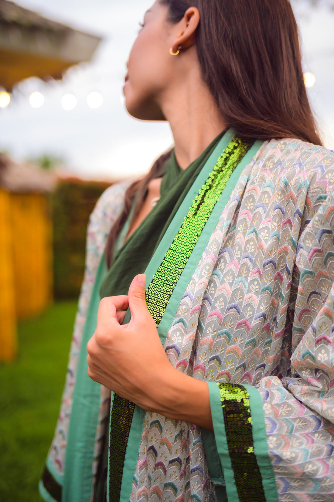 Sequin Long Kimono (Green)