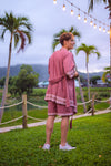 Cotton Woodblock Robe and Shorts Set (Pink)