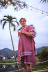 Cotton Woodblock Robe and Shorts Set (Pink)