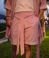 Embroidered Linen Shorts (Baby Pink)