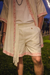 Embroidered Linen Robe and Shorts Set (Off-White)