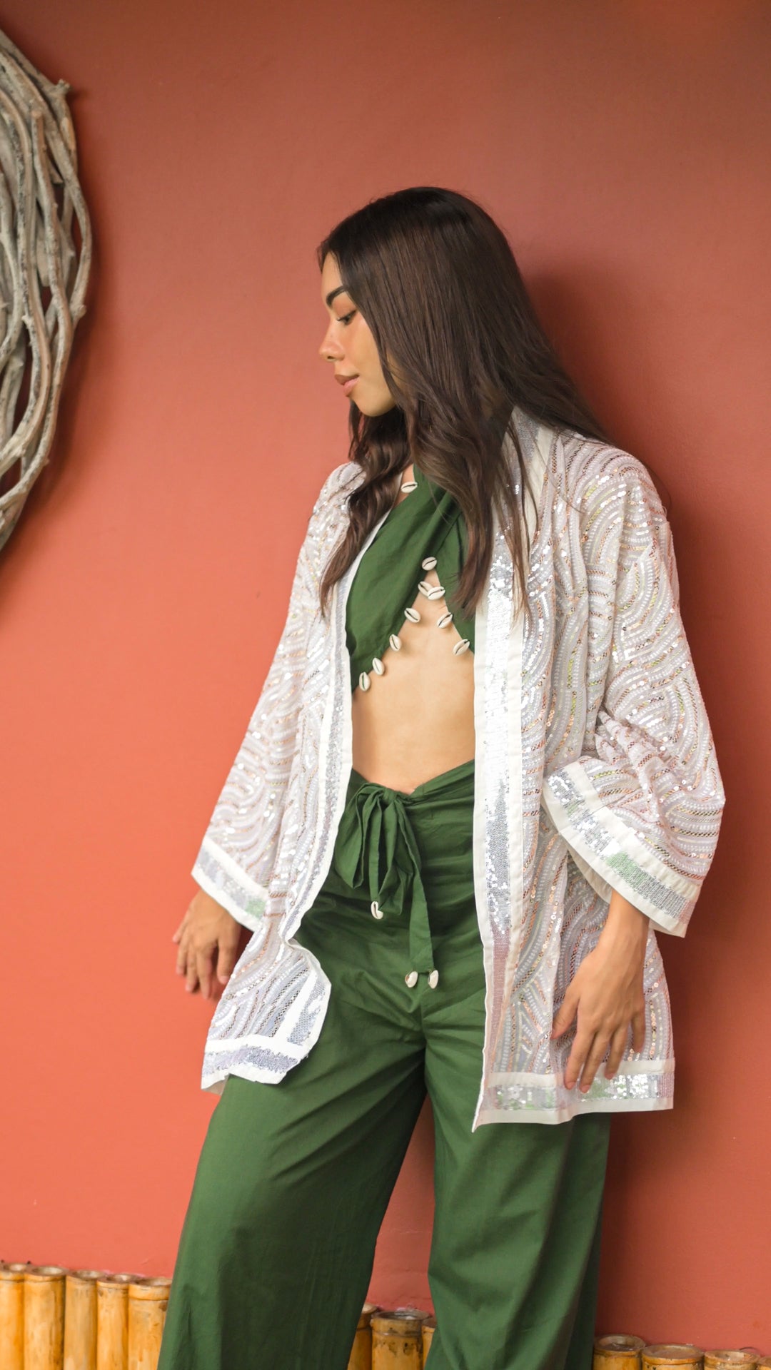 Sequin Short Kimono (White)