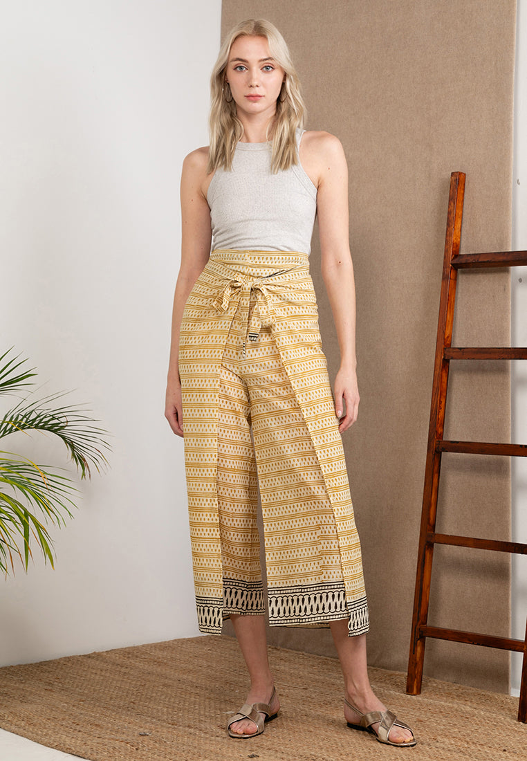 Wood Block Pareo Pants (Yellow)